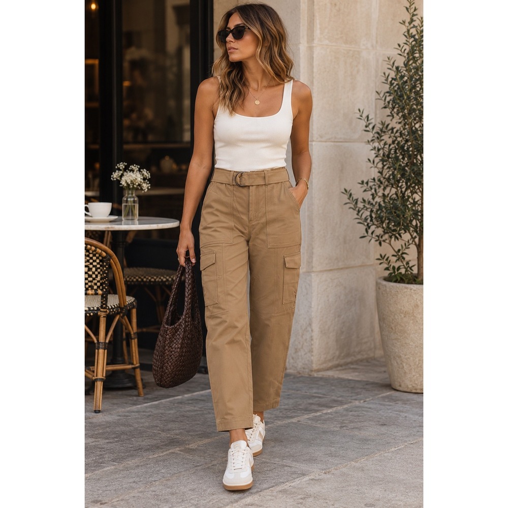 Banana Republic Utility Cargo Pants Belted High Rise Tan Size 8 Tapered Safari